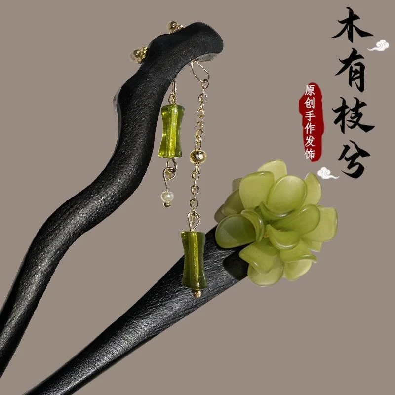 木质发簪女古风汉服盘发簪子简约现代后脑勺高级感中式发钗发饰