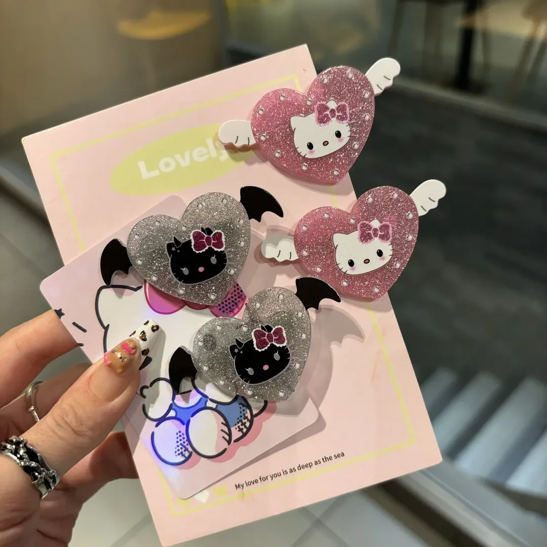 万圣节甜酷凯蒂猫天使与恶魔kt爱心发夹侧边刘海夹可爱鸭嘴夹发饰