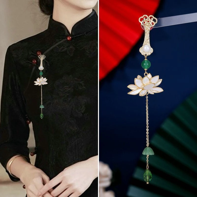 古风胸针中国风莲花荷花胸花旗袍压襟扣流苏复古挂件国风衣服配饰
