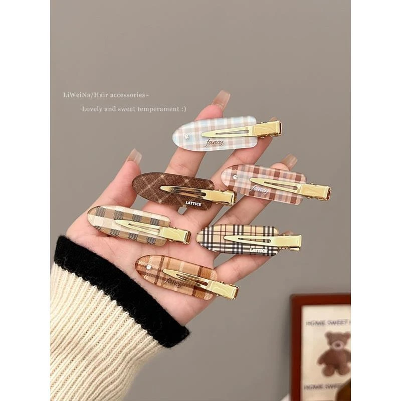 英伦学院风格子无痕发夹前额侧边八字刘海夹发卡碎发夹子头饰秋冬