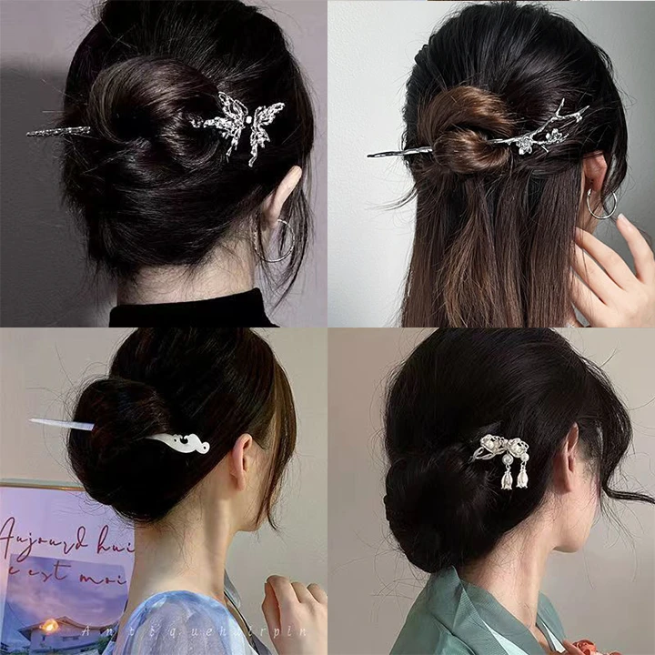 新中式液态金属蝴蝶发簪子网红头饰高级感设计小众古风盘发饰女夏