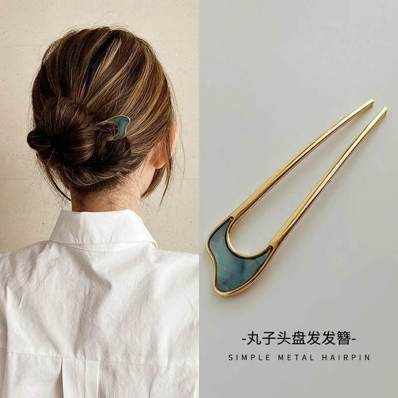 发簪女古风简约现代头饰可盘发丸子头u型簪子优雅气质发钗古装女