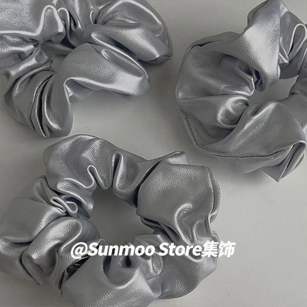店主定制银灰色皮革小众大肠发圈~新款超时髦大号纯色丸子头发绳