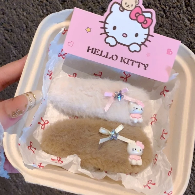 毛绒绒可爱kt蝴蝶结水滴夹子头饰发夹新款甜美刘海边夹碎发夹bb夹