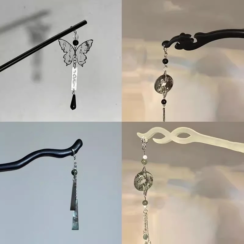 马面裙头饰流苏古风黑木发簪现代旗袍木簪挽发简约发钗汉服盘发