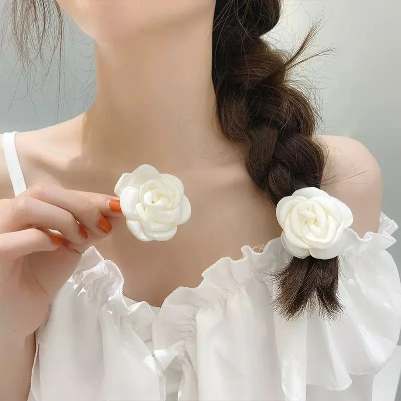 山茶花发夹小香风缎面温柔少女头饰复古花朵头绳超仙网红发饰发卡