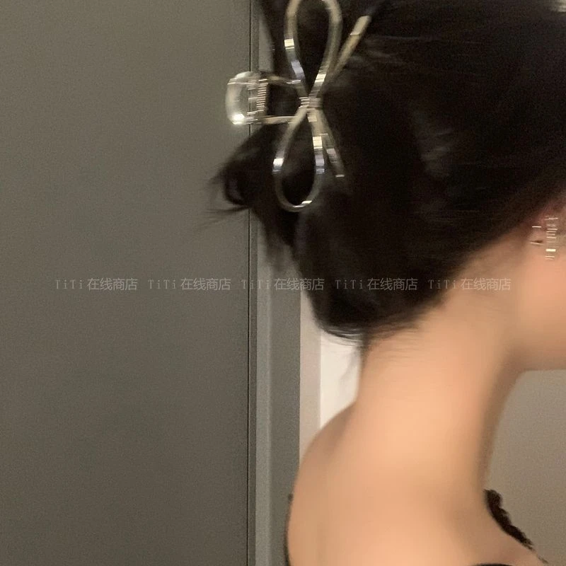 鲨鱼夹ins高颜值蝴蝶结发夹女后脑勺发抓夹大号盘发鲨鱼夹子头饰