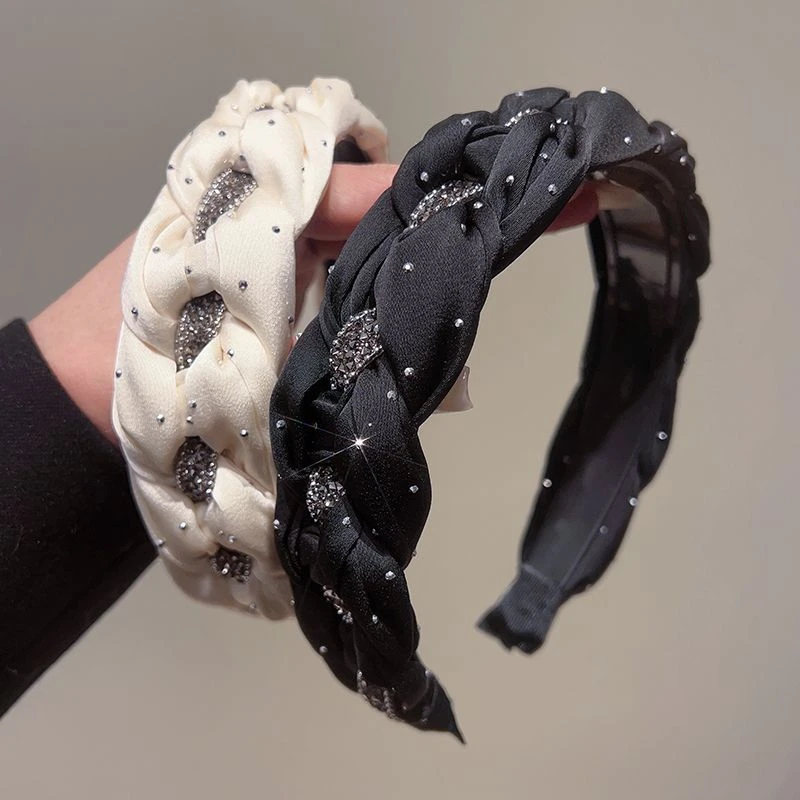 黑色水钻麻花发箍女高级感外出百搭发卡头饰洗脸化妆压发头箍发捆