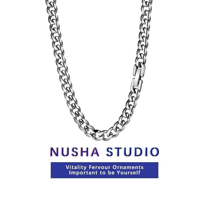 粗古巴锁骨链男士钛钢项链男款潮牌百搭女潮嘻哈链子饰品男生配饰