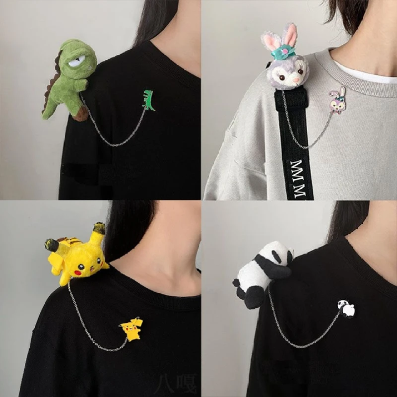 毛绒恐龙胸针可爱日系熊猫别针玩偶挂件个性链条创意情侣徽章配饰