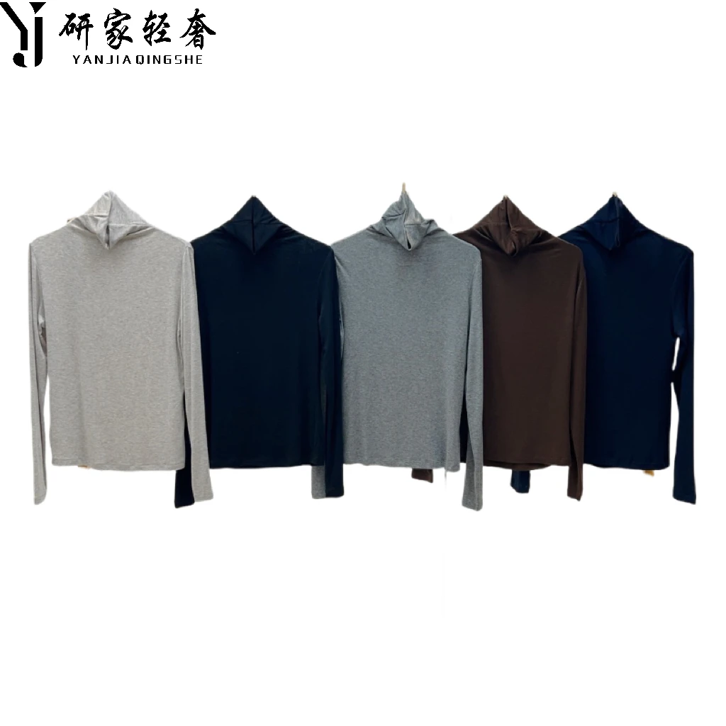 5485【老钱风打底】极简高领堆领天丝羊毛打底衫百搭T恤上衣