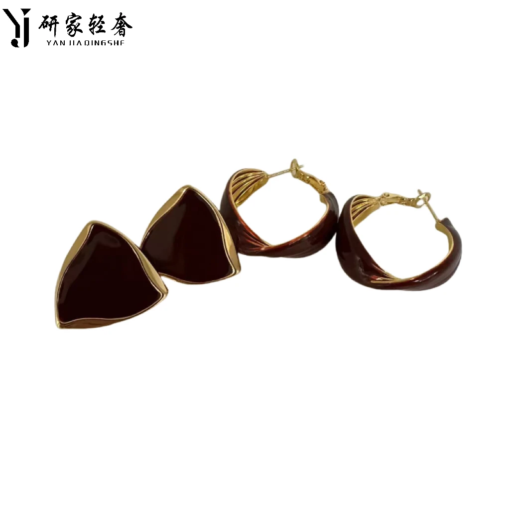 合金耳饰 5581研家轻奢新款耳环安克拉红珐琅滴釉耳钉耳环