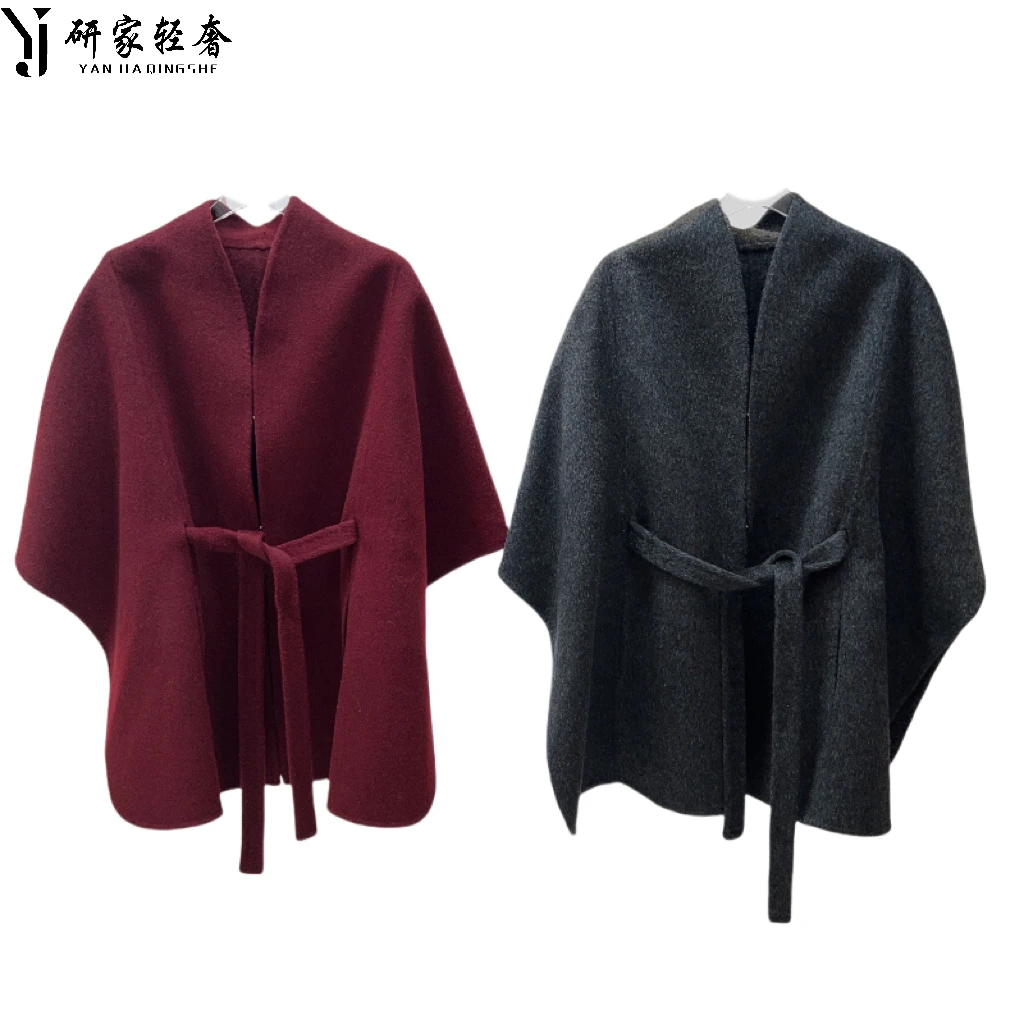 5429研家轻奢高级感洋气洛驼绒宽松双面系带咩毛斗篷披肩大衣外套