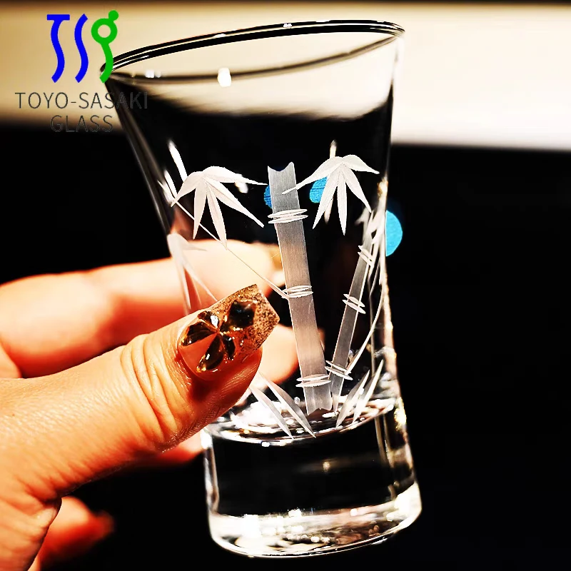 日本进口东洋佐佐木无铅手工切子刻花清酒杯二两白酒杯子个性创意