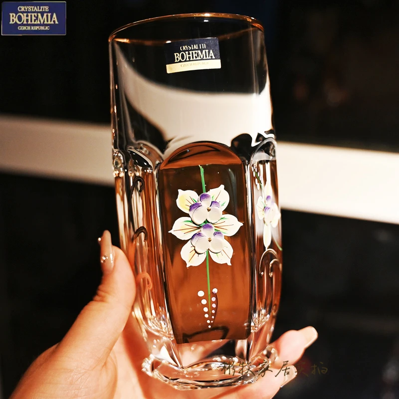 捷克进口BOHEMIA水晶玻璃描金威士忌杯家用洋酒果汁杯送礼喝水杯