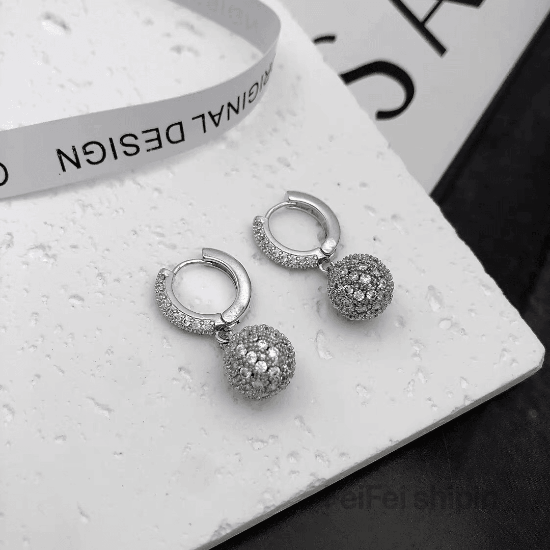 铜合金合成锆石耳饰 925银针满钻小圆球耳环女气质2024新款潮F840