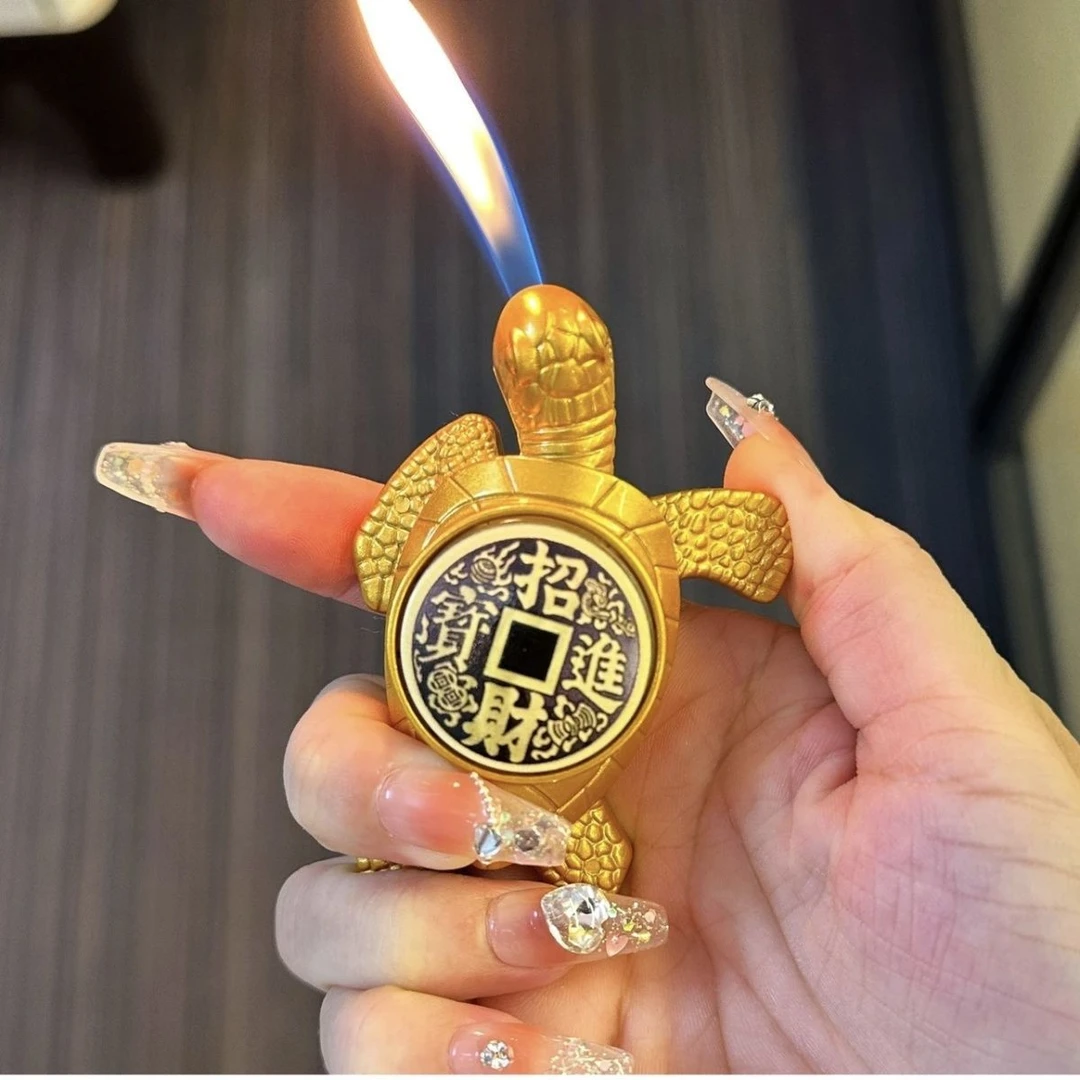招财进宝乌龟打火机高颜值创意个性解压旋转充气直冲火机潮流摆件