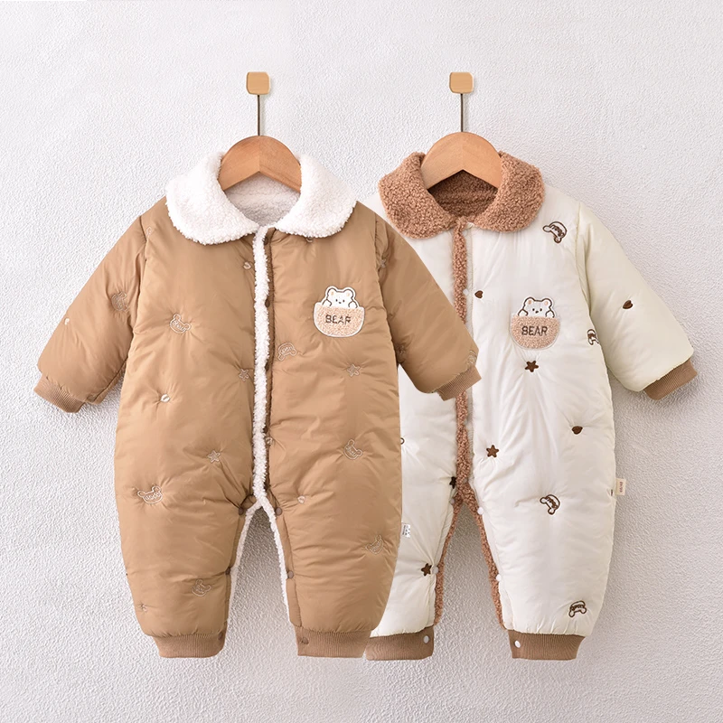 【冬季上新】新生儿秋季加绒连体衣男女宝宝冬季薄棉哈衣卡通外出服