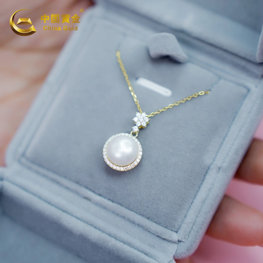 中国黄金小花园珍珠套链S925银镶时尚珠宝首饰轻奢国潮转运银项链