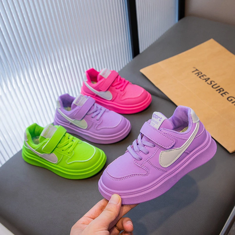 儿童运动鞋2024春秋季新款皮面中大童防滑耐磨魔术贴女童鞋子