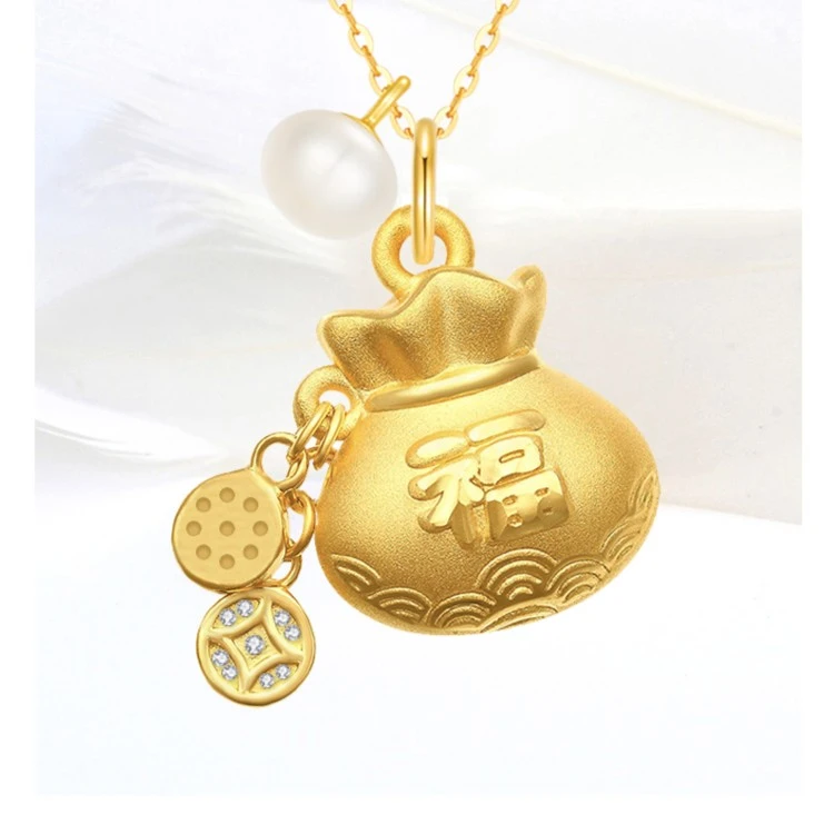 【老庙专卖店】老庙‘福气多多钱包鼓鼓’钱袋子百搭吊坠s925*翠翠