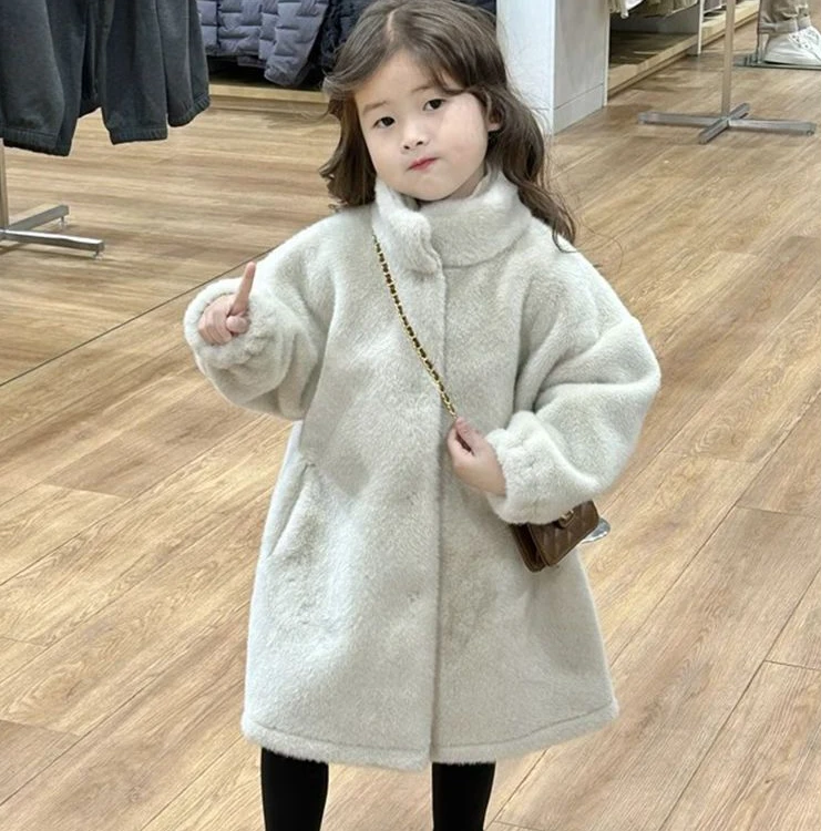 韩版女童2024秋冬新款米白色名媛洋气外套中小童高级感大衣宝宝潮