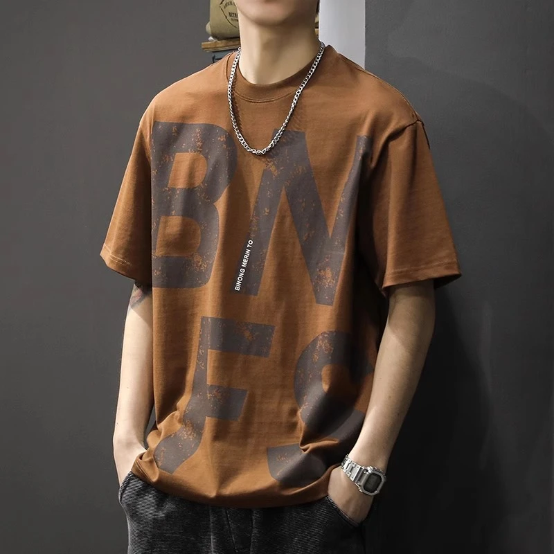 高街痞帅字母印花短袖t恤男夏季新款宽松大码圆领半袖体恤潮T