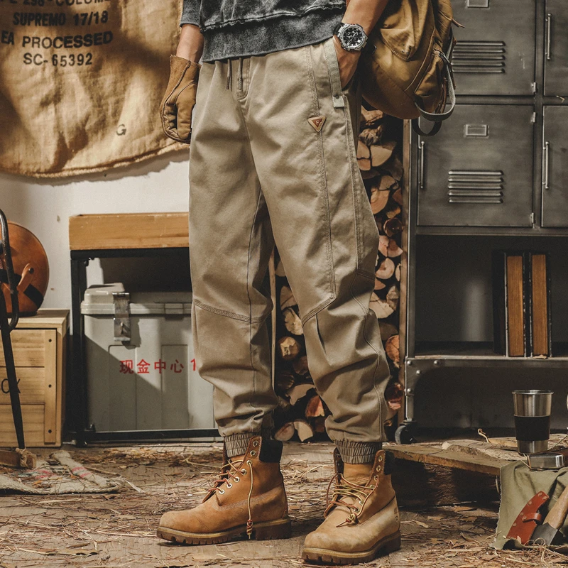 重磅复古工装裤男秋冬款宽松大码拼接户外束脚秋季男士休闲裤