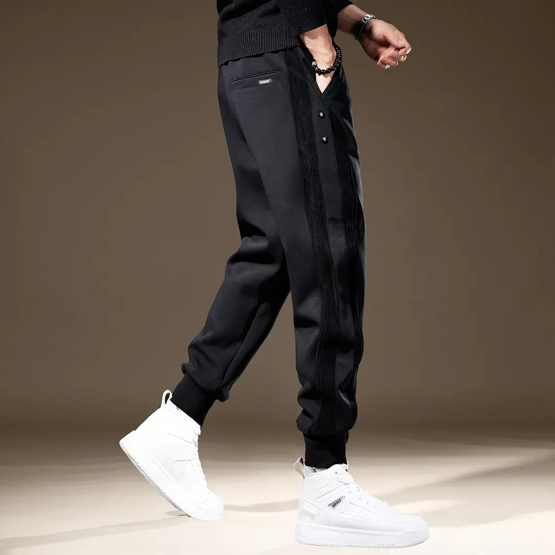 高端美式运动休闲卫裤男士宽松束脚秋冬新款弹力灯芯绒拼接裤子男