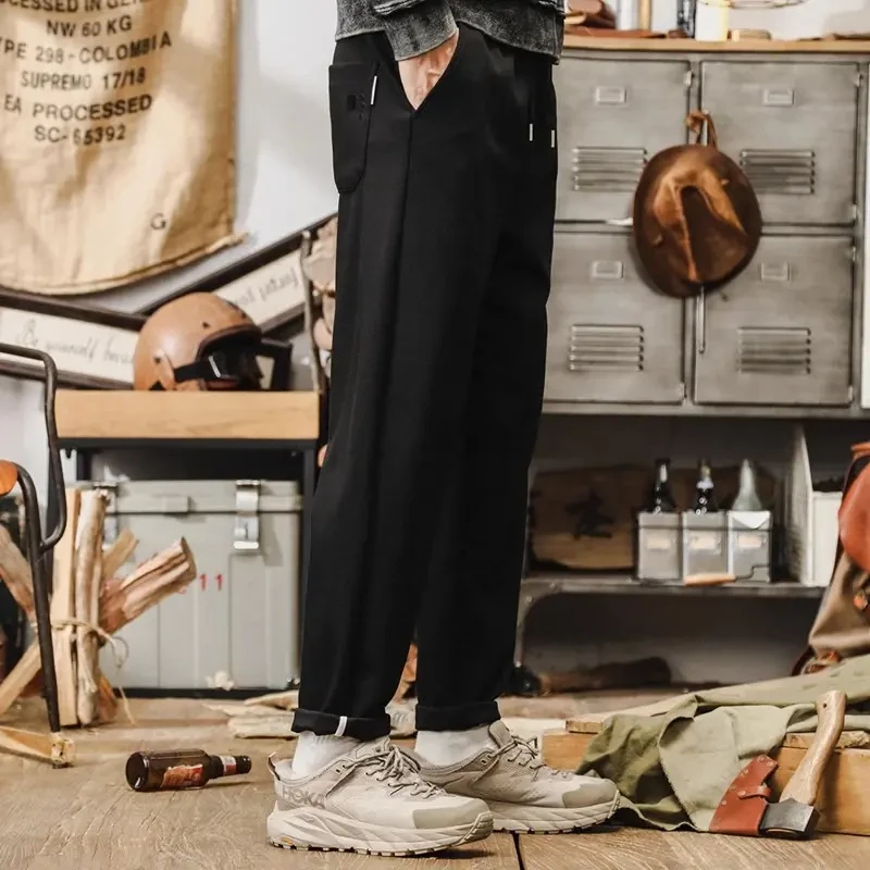 美式复古简约裤子男斜纹垂顺肌理感针织休闲裤秋冬季潮牌宽松长裤