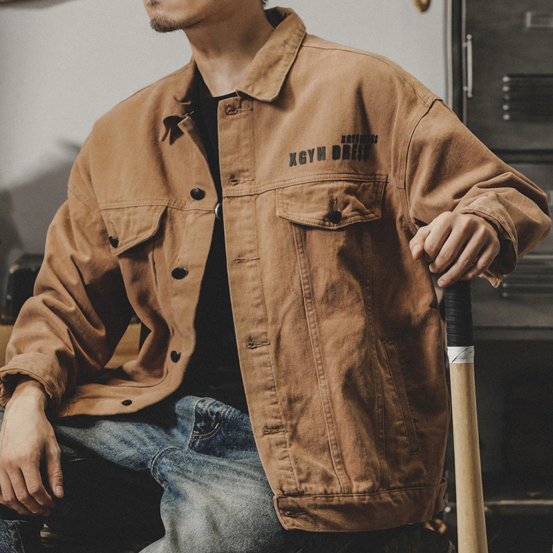 美式重磅复古牛仔外套男春季款潮牌加厚棉服男百搭工装夹克男棉衣