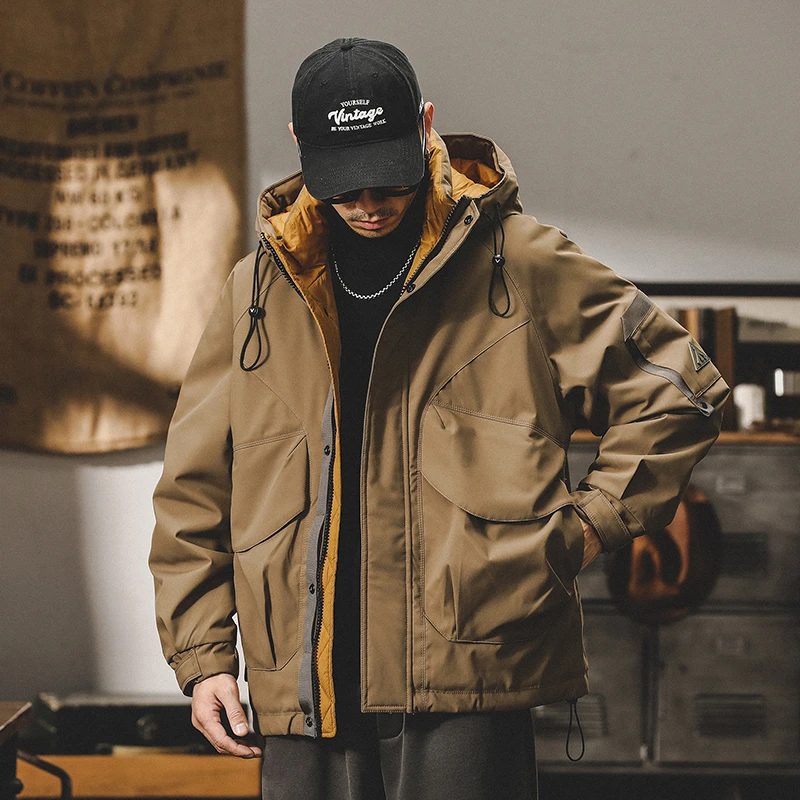 美式工装棉服男连帽户外机能冲锋衣外套男2025年秋冬新款加厚棉袄