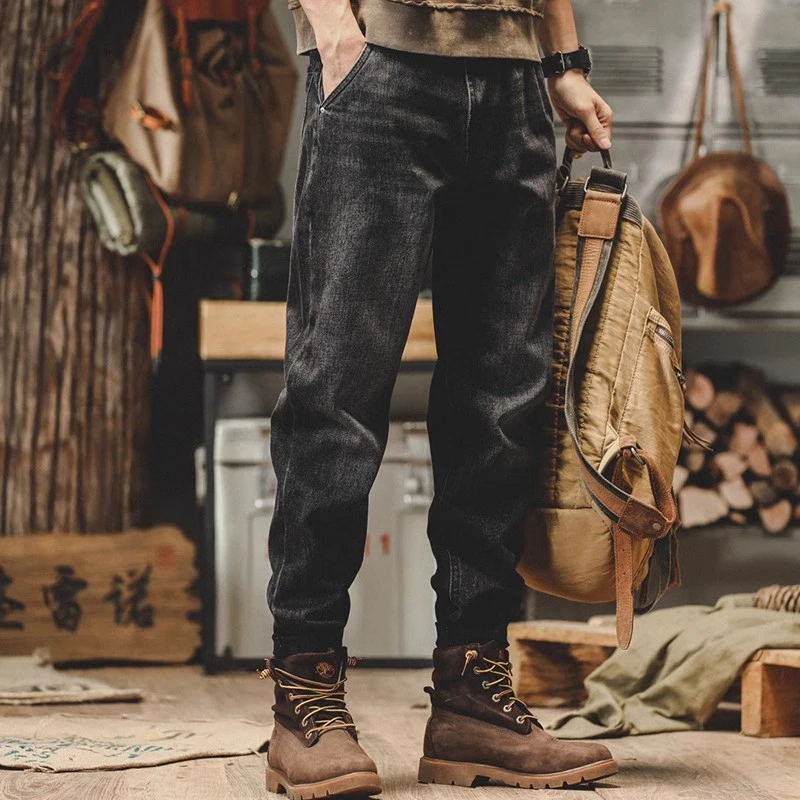 美式重磅复古做旧牛仔裤男2024新款宽松潮牌工装裤子男冬季休闲裤