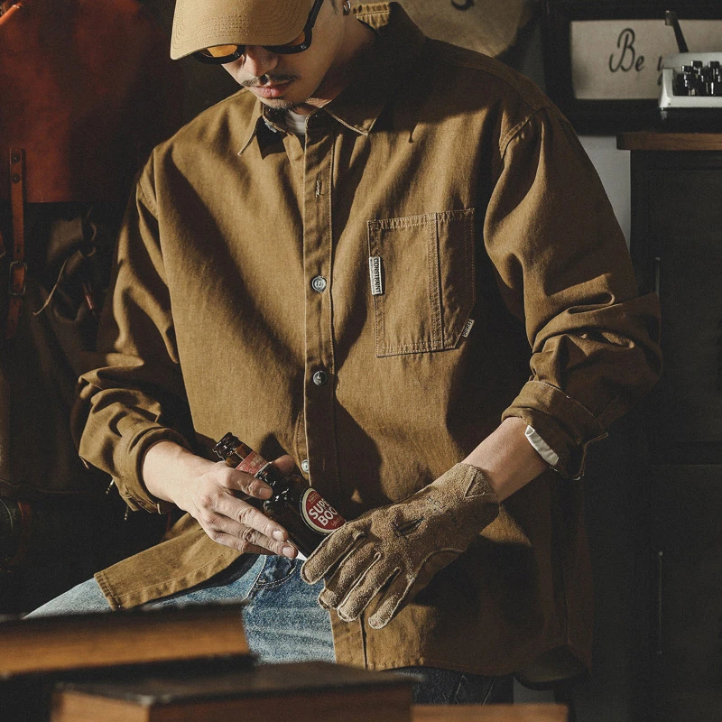 美式经典复古工装衬衫男长袖2025年秋冬新款宽松衬衣夹克外套上衣