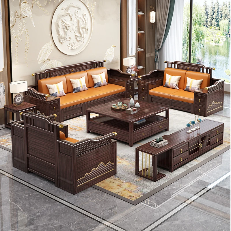 丽巢新中式乌金木沙发客厅大小户型冬夏两用储物沙发厂家直销602#