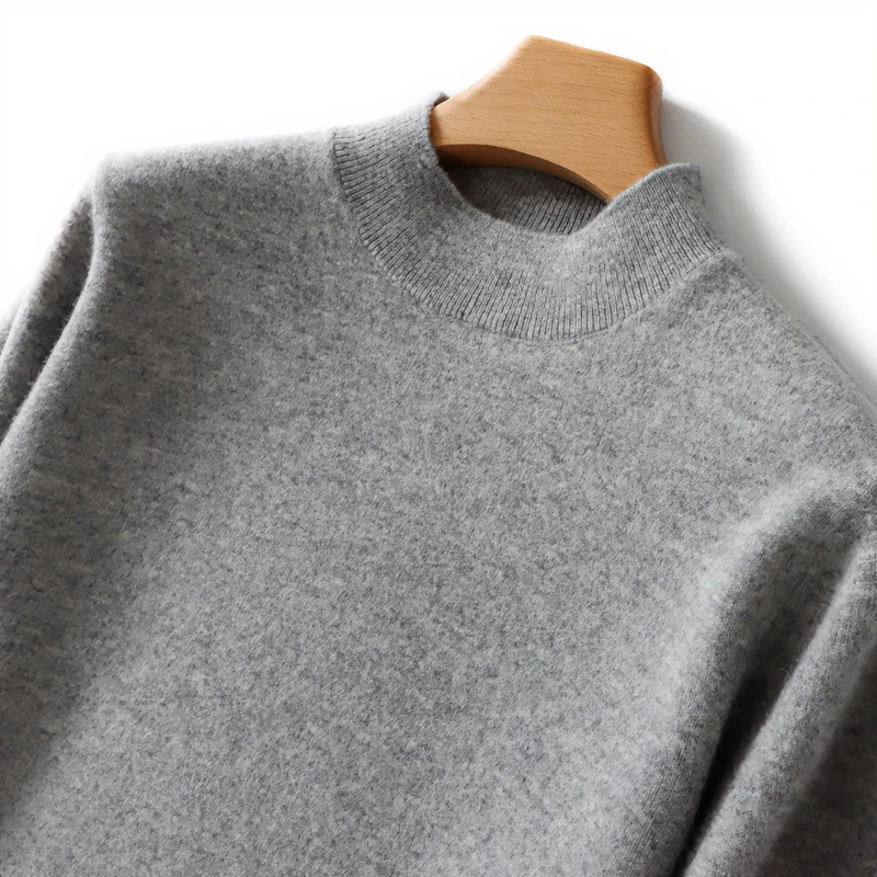 男士纯羊毛衫秋冬新款宽松半高领纯色套头毛衣休闲商务针织打底衫