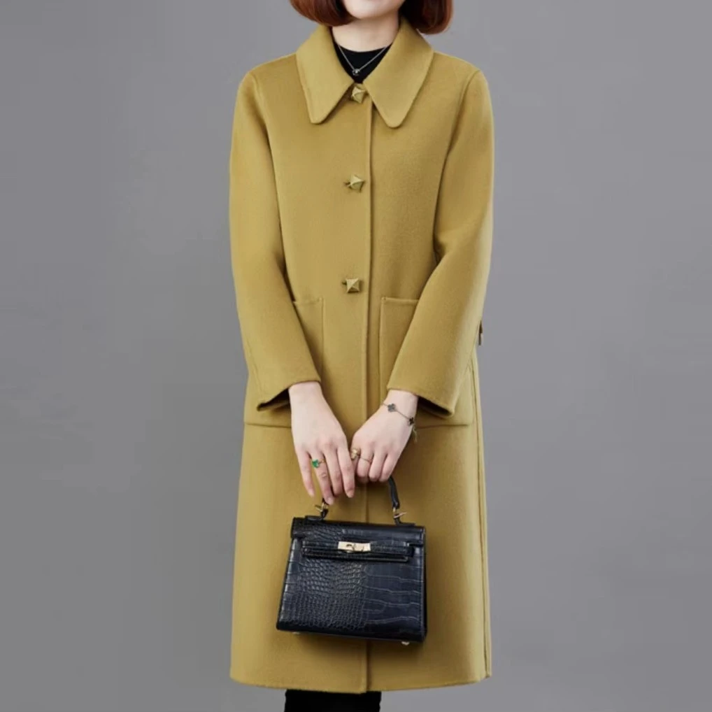 格子家双面羊毛大衣中长款显瘦小个子时尚气质女士秋冬外套