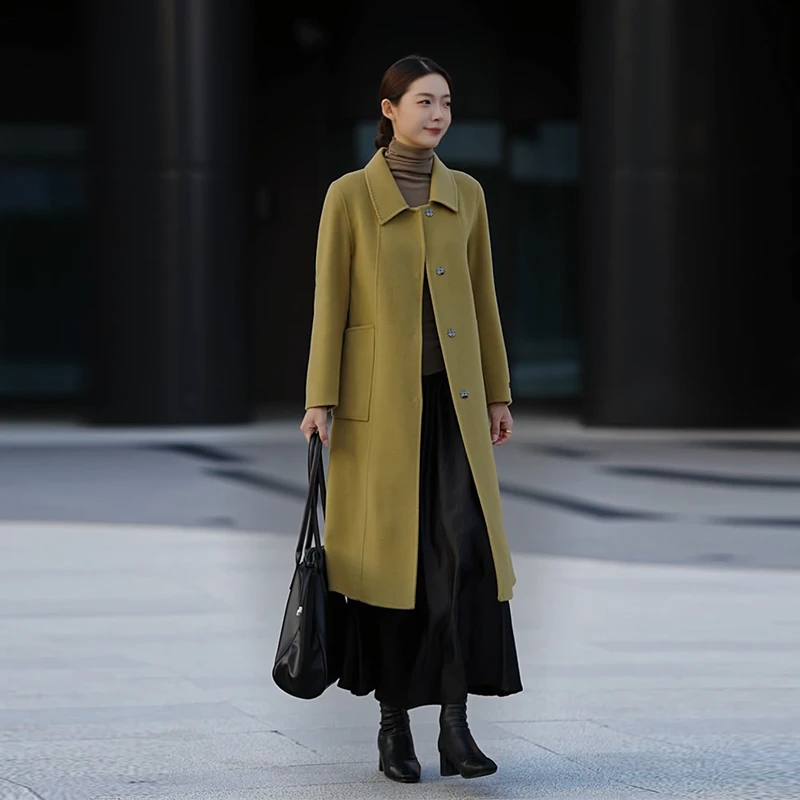 [hanziqiu/韩紫秋]双面羊毛大衣长款气质大衣高端外套100%纯羊毛