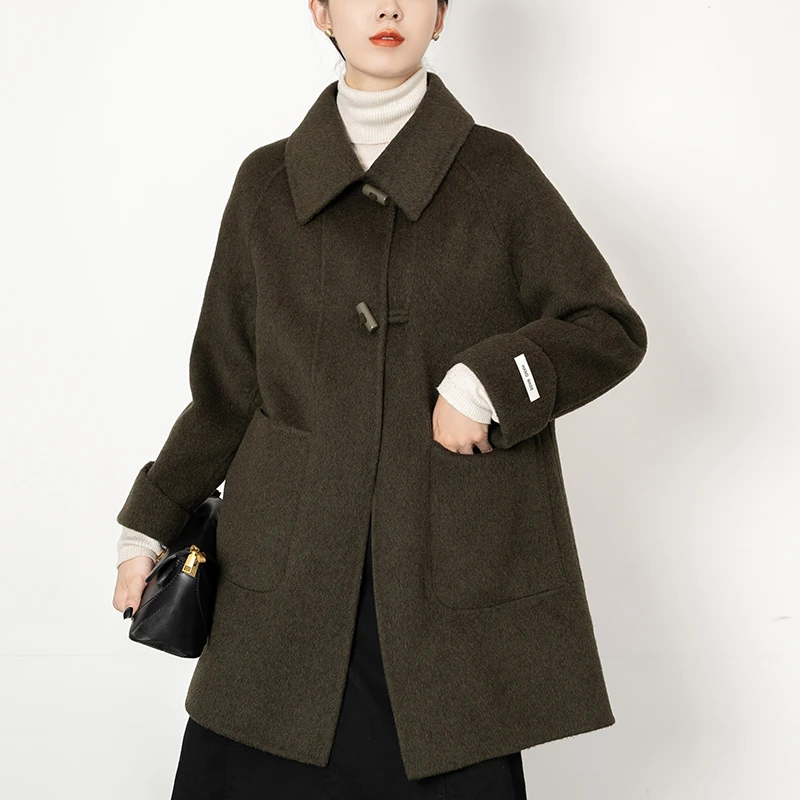 [100%纯羊毛]双面羊毛大衣中长款春秋高端时尚外套小个子上衣LE