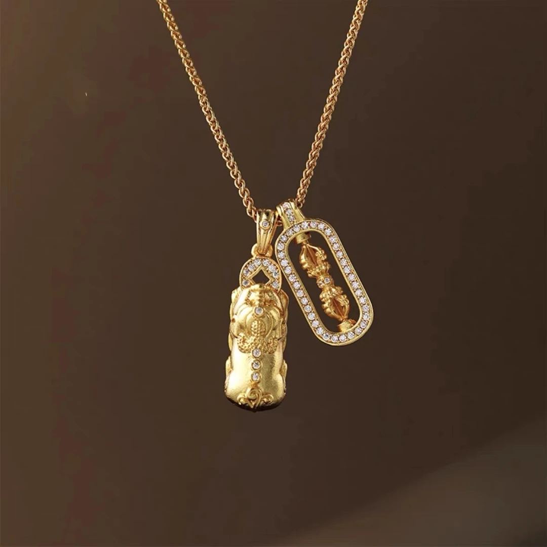 钨金项链 V雪同款貔貅金刚杵配精工肖邦链