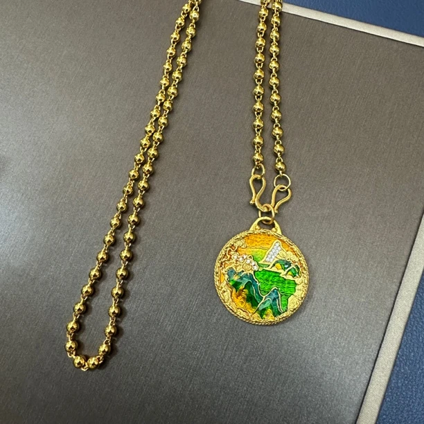 合金珐琅吊坠 千里江山吊坠配4mm光珠链