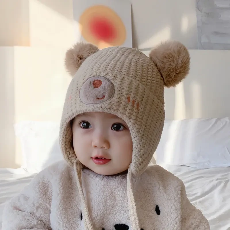 宝宝帽子秋冬季男女儿童毛线帽婴儿帽冬款护耳棉帽防风男童冬季帽