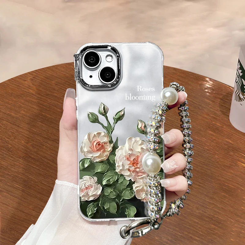 油画玫瑰适用苹果iPhone/华为/小米/vivo/oppo高级水波纹手机壳