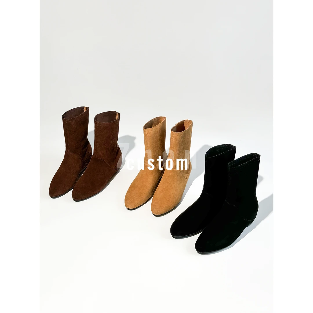 Lucky -漫漫- 3.5cm/内增高小众复古平底西部牛仔靴马丁靴