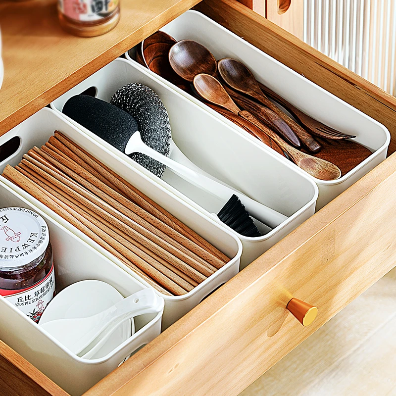 【居家好物】小号桌面抽屉收纳盒白色分隔盒储物置物餐具镜柜书房