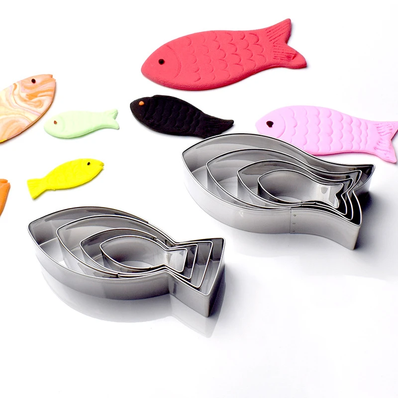 4件套小鱼饼干模具不锈钢鲤鱼平尾鱼叉尾鱼烘焙翻糖DIY曲奇饼干模