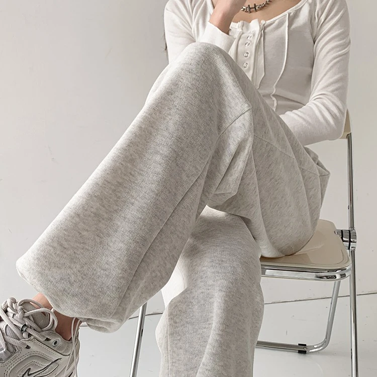 运动裤女春秋2023新款美式束脚抽绳卫裤白灰色宽松冬季加绒休闲裤