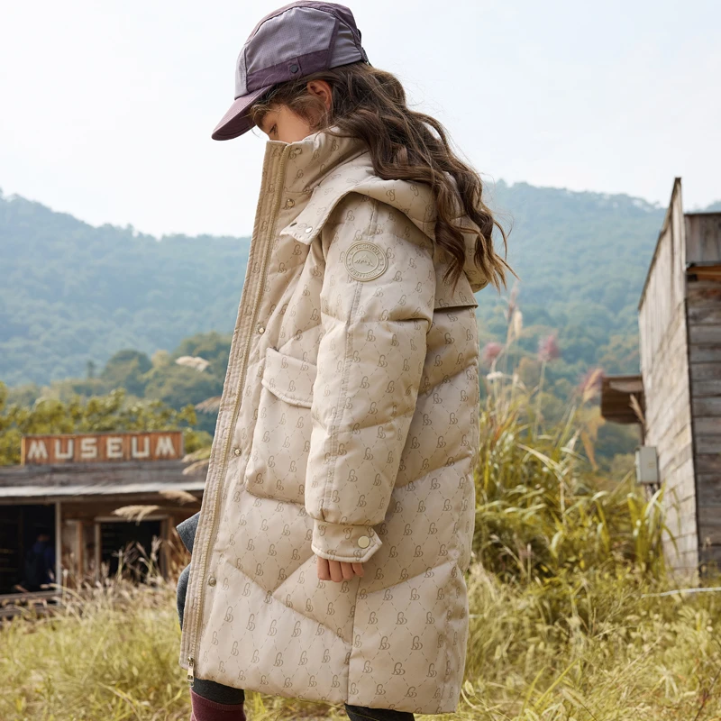 25新款亲子装儿童羽绒服女童中大童过膝长款小女孩冬季加厚外套