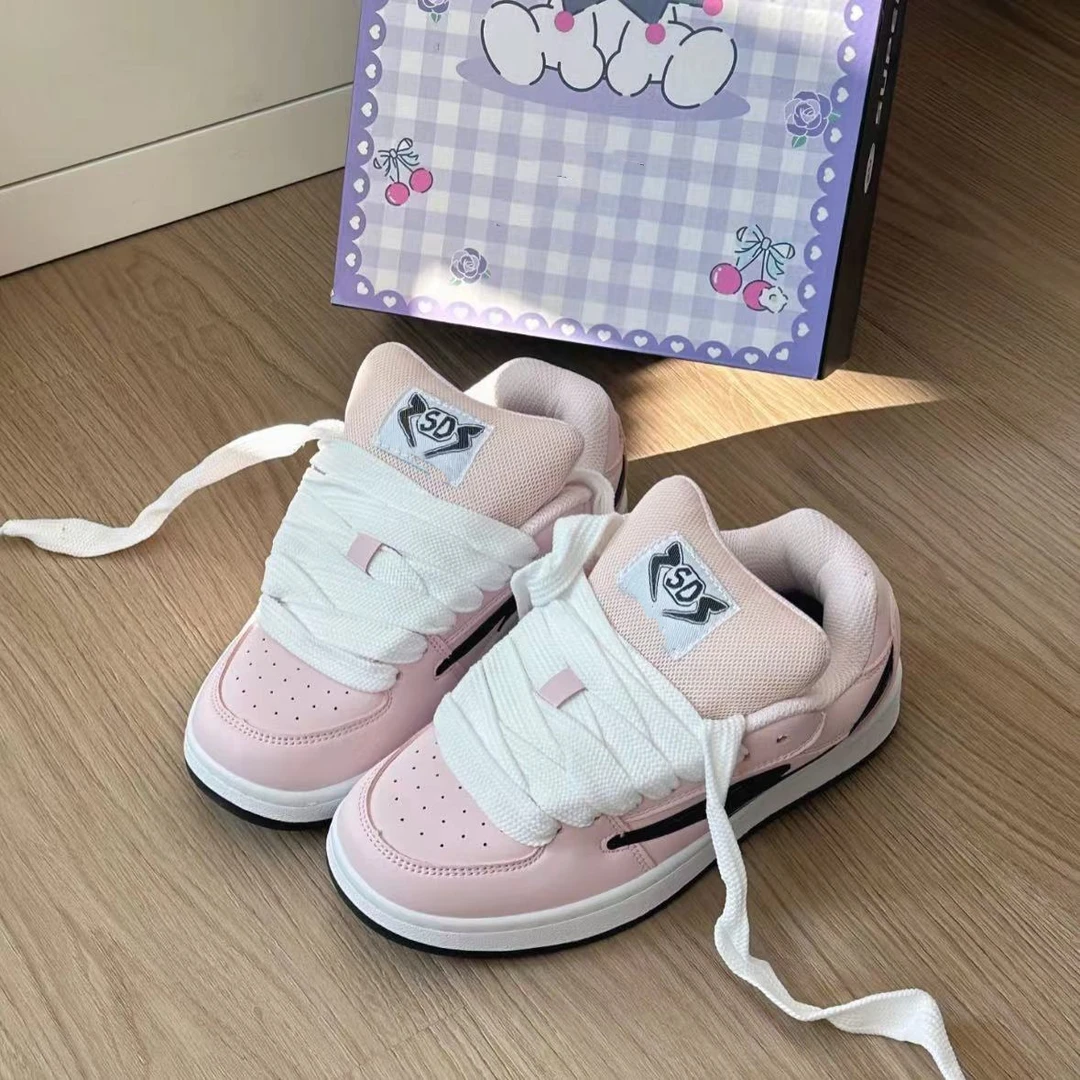 原创橡皮粉闪电面包鞋女chic潮流高街设计感运动鞋百搭休闲低帮鞋