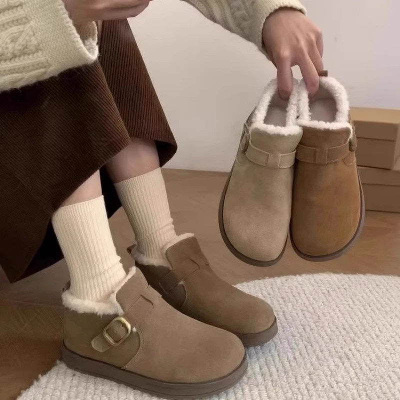 厚底保暖皮毛一体雪地靴冬季女款2024新款加绒博肯鞋加厚防滑棉鞋